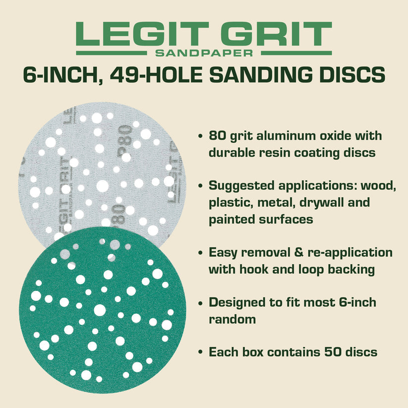 6-Inch 49-Hole Hook & Loop Sanding Discs, Mixed Grit, 50-Pack