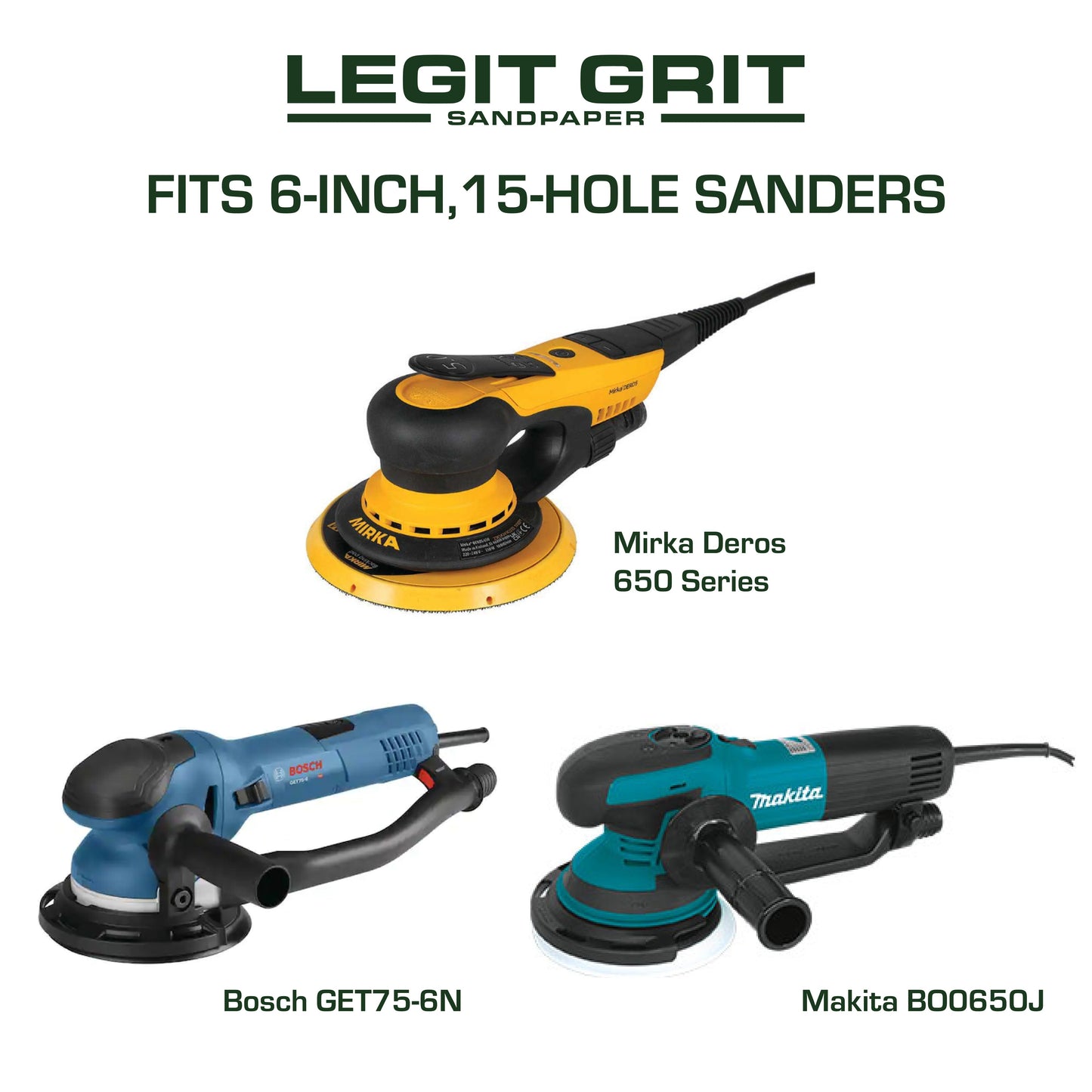 6-Inch 15-Hole Hook & Loop Sanding Discs, Single Grit, 50/100/150-Packs