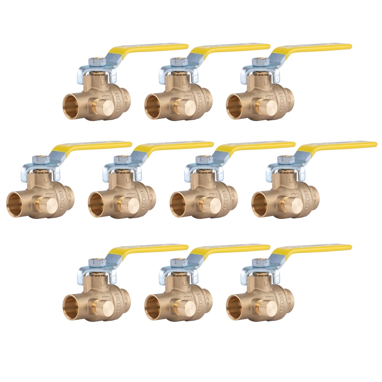 Hausen 1/2-inch Sweat x 1/2-inch Sweat Full Port Brass Ball Valve with Drain; Lead Free Forged Brass; Blowout Resistant Stem; For Use in Potable Water, Oil and Gas Distribution Systems, 10-Pack