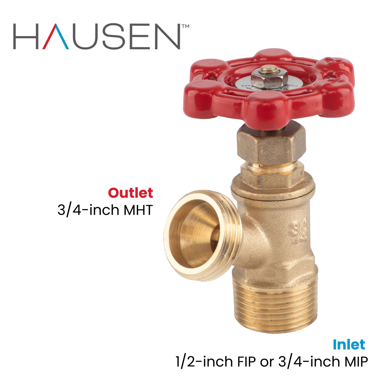 Hausen 1/2-inch FIP (Female Iron Pipe) or 3/4-inch MIP (Male Iron Pipe) x 3/4-inch MHT (Male Hose Thread) Brass Boiler Drain Valve; Compatible with Boilers and Water Heaters , 5-pack