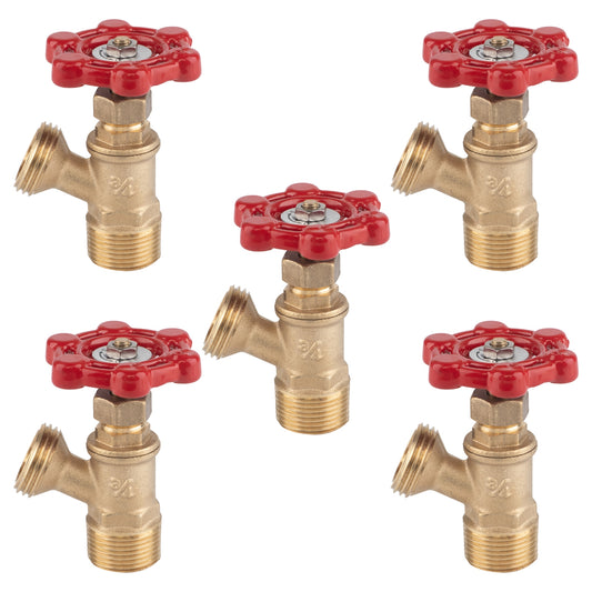 Hausen 1/2-inch FIP (Female Iron Pipe) or 3/4-inch MIP (Male Iron Pipe) x 3/4-inch MHT (Male Hose Thread) Brass Boiler Drain Valve; Compatible with Boilers and Water Heaters , 5-pack
