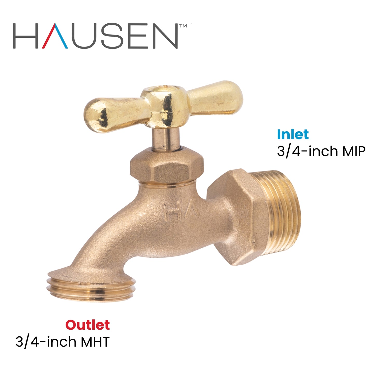 Hausen 3/4-inch MIP (Male Iron Pipe) x 3/4-inch MHT (Male Hose Thread) Brass Hose Bibb Valve with Tee Handle Shutoff; cUPC Certified, Compatible with Standard Garden Hoses, 5-pack