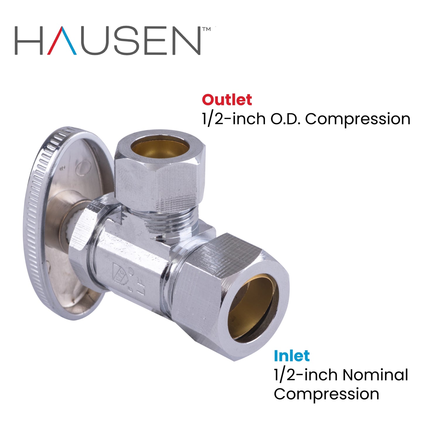 Hausen 1/2-inch Nominal Compression Inlet x 1/2-inch O.D. Compression Outlet Multi-Turn Angle Water Stop, 1-Pack
