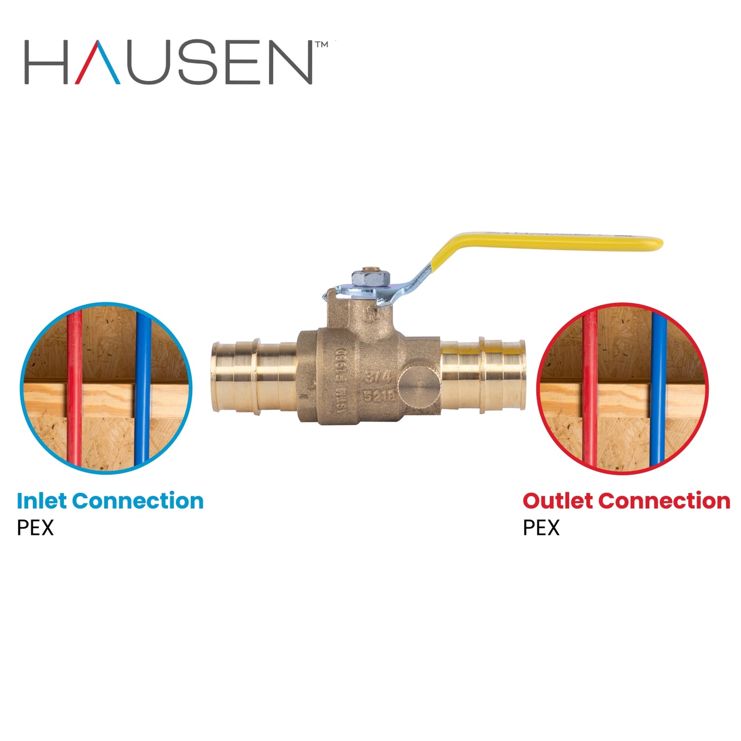 Hausen 3/4-inch PEX Standard Port Brass Ball Valve with Drain; Lead Free Forged Brass; Blowout Resistant Stem; cUPC/ANSI/NSF Certified; For Use in Potable Water, Oil and Gas Distribution Systems, 10-Pack