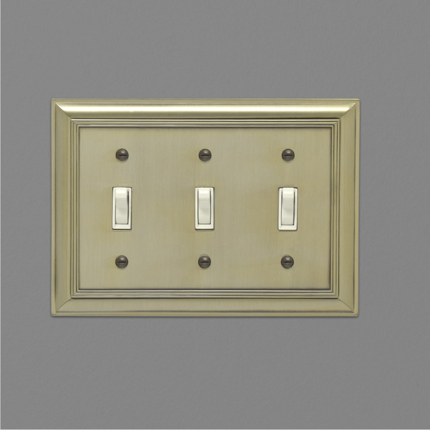 South Main Hardware Triple Toggle Wall Plate, Antique Brass, 1-Pack