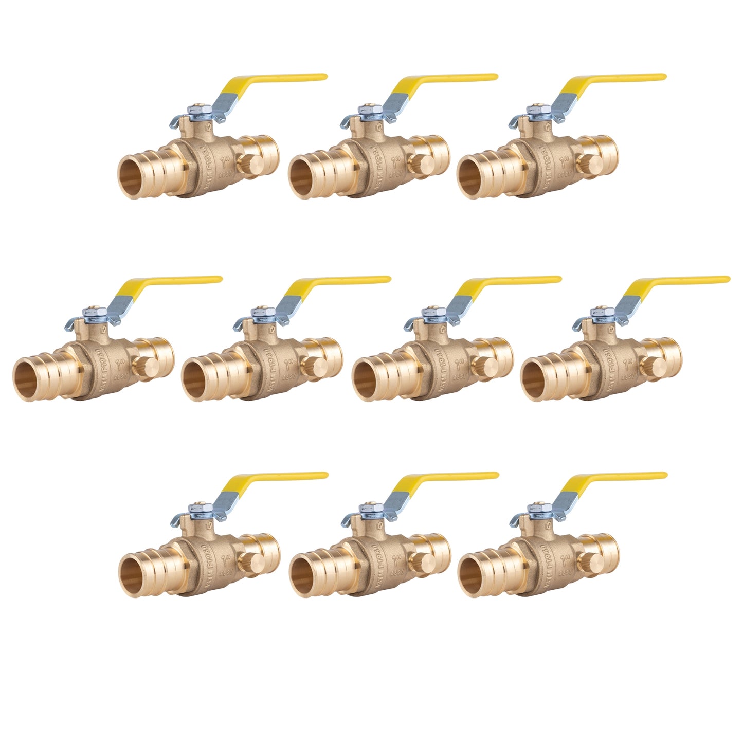 Hausen 1-inch PEX Standard Port Brass Ball Valve with Drain; Lead Free Forged Brass; Blowout Resistant Stem; cUPC/ANSI/NSF Certified; For Use in Potable Water, Oil and Gas Distribution Systems, 10-Pack