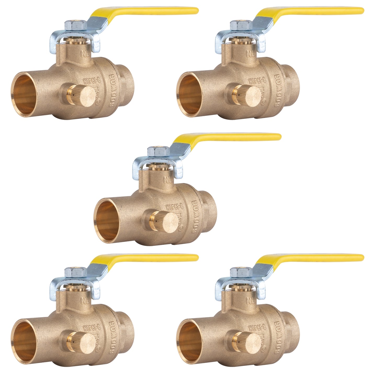 Hausen 3/4-inch Sweat x 3/4-inch Sweat Full Port Brass Ball Valve with Drain; Lead Free Forged Brass; Blowout Resistant Stem; For Use in Potable Water, Oil and Gas Distribution Systems, 5-Pack