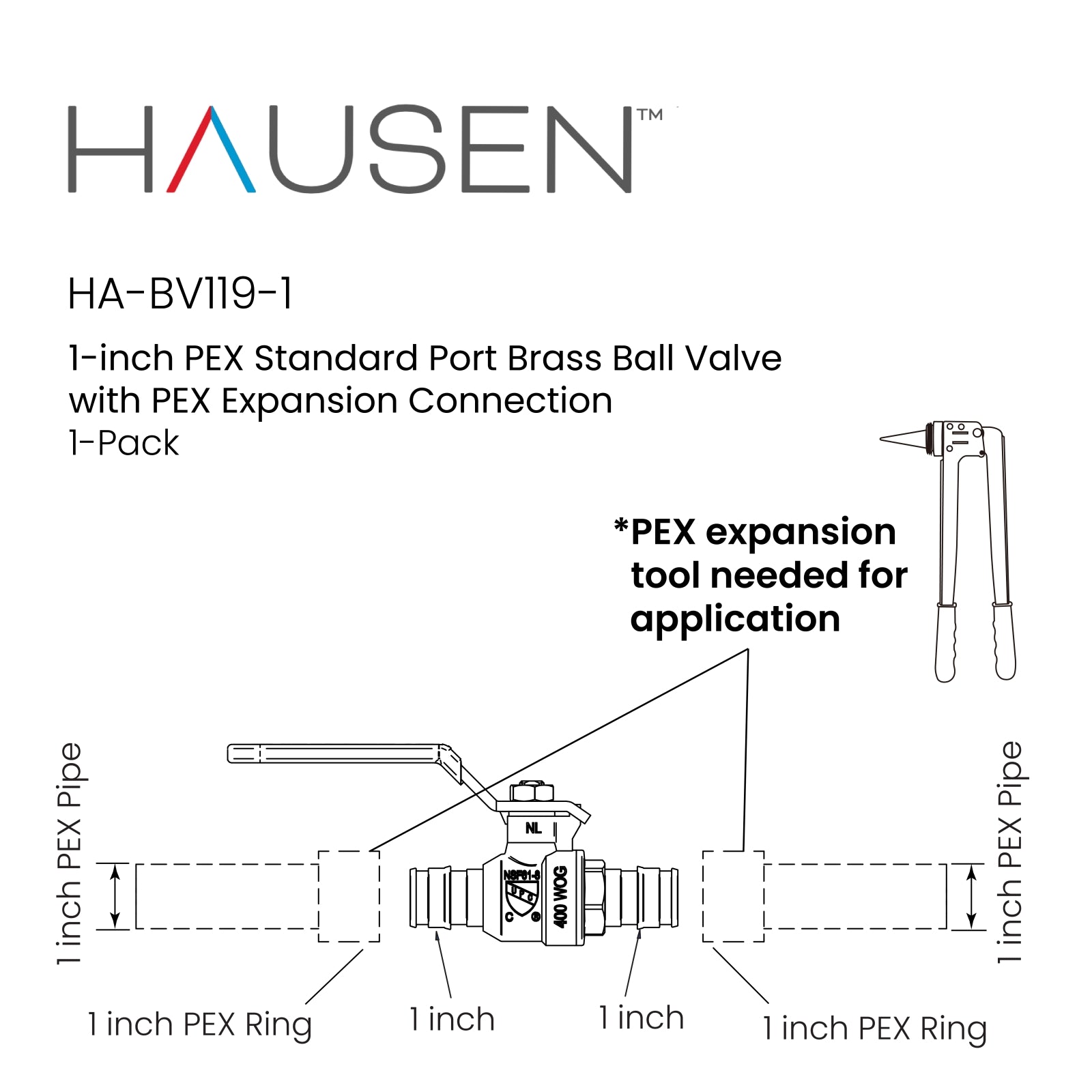 1/2" PEX A Ball Valve With Drop Ear – Expansion Ball Valve, F1960 (5-Pack)
