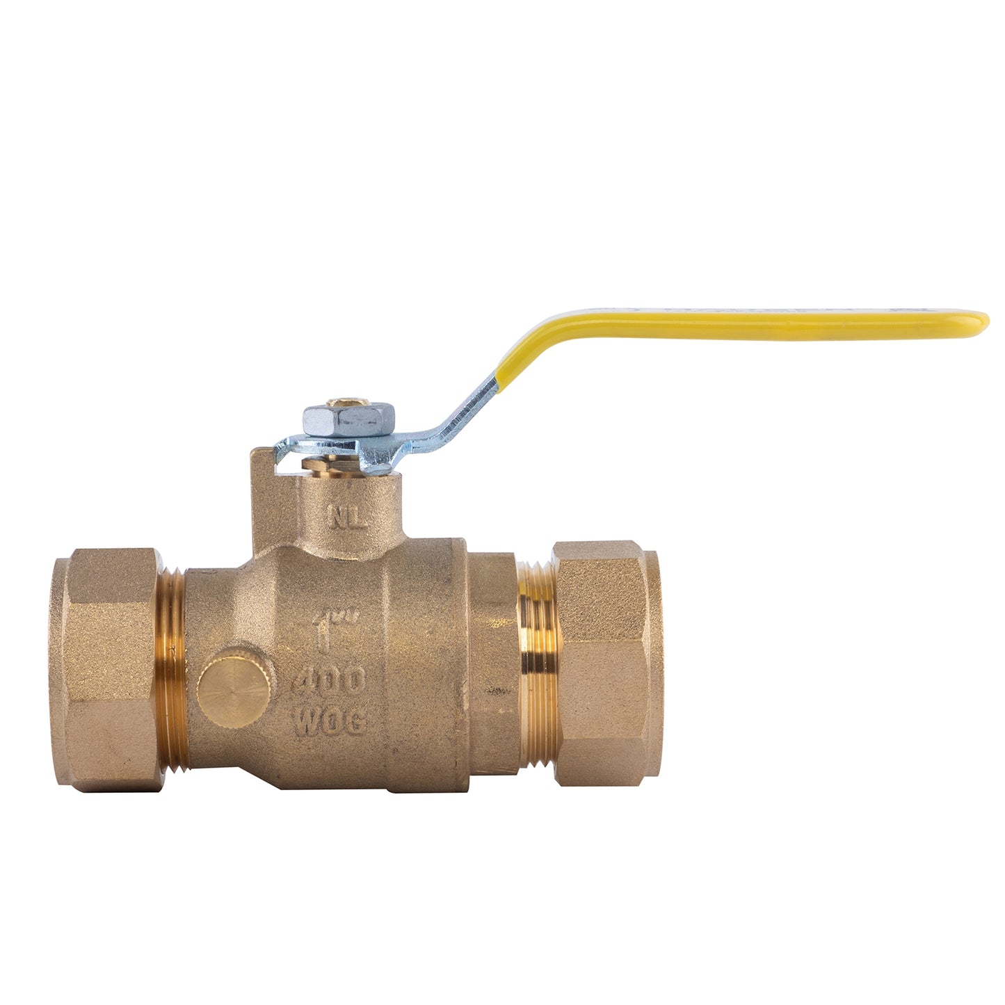 Hausen 1-inch Compression Standard Port Brass Ball Valve with Drain; Lead Free Forged Brass; Blowout Resistant Stem; For Use in Potable Water, Oil and Gas Distribution Systems, 5-Pack
